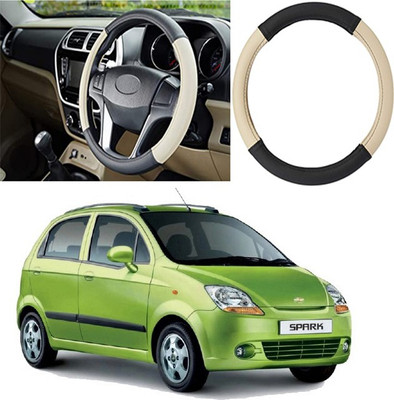Etradezone Hand Stiched Steering Cover For Chevrolet Spark(Black, Beige, Leatherite)