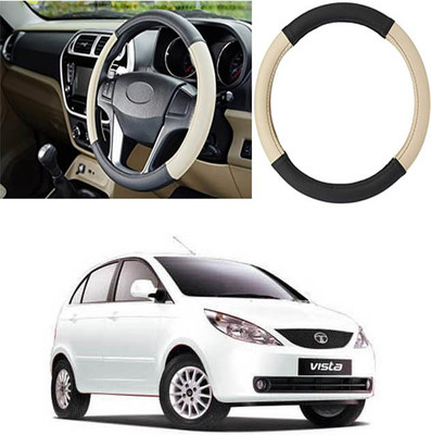 Etradezone Hand Stiched Steering Cover For Tata Indica Vista(Black, Beige, Leatherite)