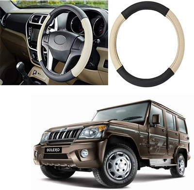 Etradezone Hand Stiched Steering Cover For Mahindra Bolero(Black, Beige, Leatherite)