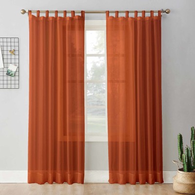 Dekor World 150 cm (5 ft) Cotton Transparent Window Curtain (Pack Of 2)(Solid, Rust)