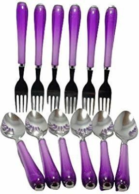 VACULACE Spoon & Fork Plastic Handle Kitchen Set of 12 Contains: 6 Spoons, 6 Forks) Stainless Steel, Plastic Cutlery Set(Pack of 12)