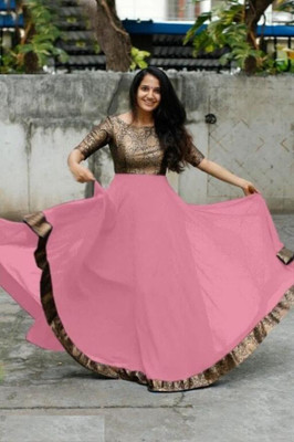 TADKESHVAR Women Fit and Flare Pink Maxi/Full Length Dress