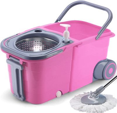 V-MOP Double Twin Bucket Mop With Wheel-T2221 Mop Set(Pink)