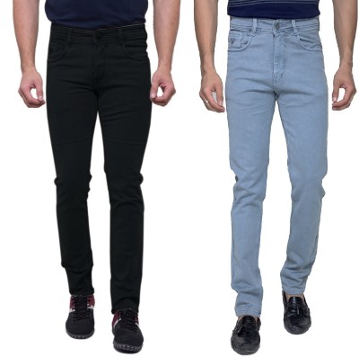 RIVEX Tapered Fit Men Black, Light Blue Jeans(Pack of 2)