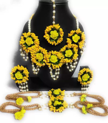 JWL Fabric Yellow, White, Green Jewellery Set(Pack of 1)