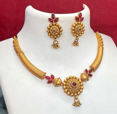BHARGAV ART Alloy Ruby Red, Gold Jewellery Set(Pack of 1)