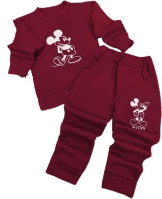 JSGARMENTS Baby Boys & Baby Girls Mickey Party(Festive) T-shirt Pant(MAROON, MAROON)