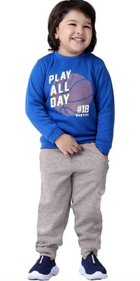HF WARSI Baby Boys & Baby Girls Party(Festive) T-shirt Pant(BLUE, GREY)