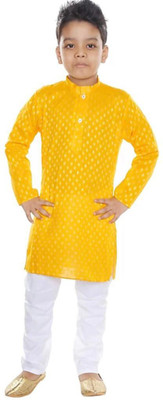 rania dresess Boys Festive & Party Kurta and Pyjama Set(Yellow Pack of 1)