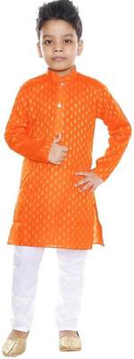 FMSE Boys Festive & Party Kurta and Pyjama Set(Orange Pack of 2)