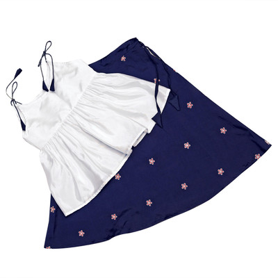 Charan Kanya Baby Girls Party(Festive) Top Skirt(White, Dark Blue)