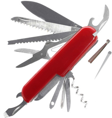 DSTECHBAR Survival Tool 14 In 1 Multifunction Stainless Steel Swiss Knife Survival Knife, Multi Tool(Red)