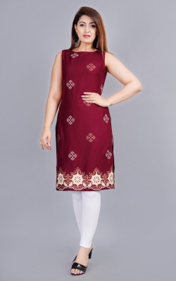 MintMarie Women Printed Straight Kurta(Maroon)