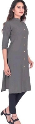 csq Women Solid Straight Kurta(Grey)