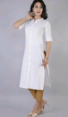 csq Women Solid Straight Kurta(White)