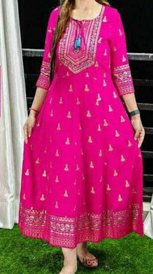 Sa Rasa Women Self Design Anarkali Kurta(Pink)