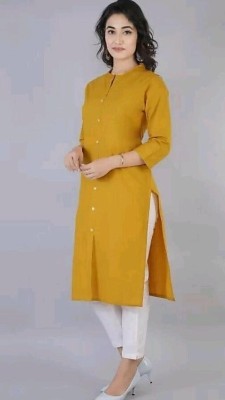 csq Women Solid Straight Kurta(Yellow)