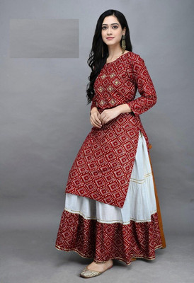 Flute Fashion Women Printed A-line Kurta(Maroon)