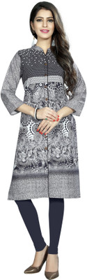 Saarah Women Printed A-line Kurta(Black, Grey)