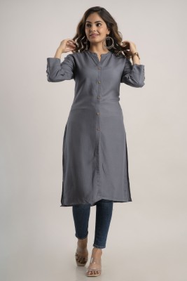 msfabri Women Solid A-line Kurta(Grey)