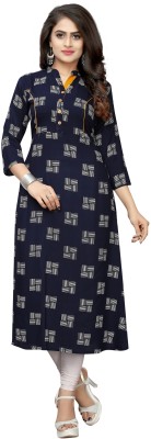 Saarah Women Printed Flared Kurta(Dark Blue)