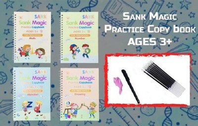Tranding Magic Practice Copybook Notebook Pack Of 4 Book+1 Pen+10 Refill+1 Grip(Hardcover : Spiral, Lunavisor)