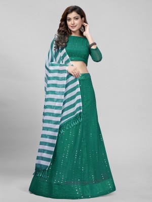 Granthva Fab Embroidered, Embellished, Self Design Semi Stitched Lehenga Choli(Green)