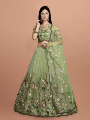 NEw BHARAT SALES Embroidered Semi Stitched Lehenga Choli(Green)
