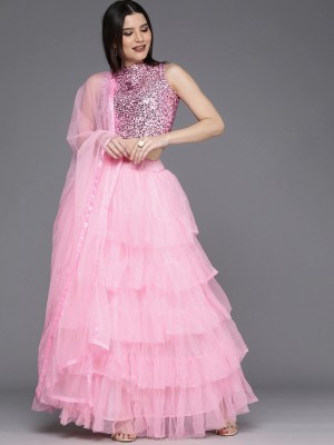 Pranitha Self Design Semi Stitched Lehenga Choli(Pink)