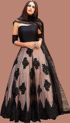 NEw BHARAT SALES Embroidered Semi Stitched Lehenga Choli(Black)