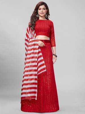 Mamatva Embroidered, Embellished, Self Design Semi Stitched Lehenga Choli(Red)