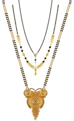 BRANDSOON one gram gold plated 30 inch long and 18 inch short pack of 3 mangalsutra Brass Mangalsutra