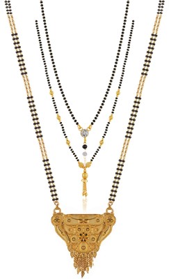 BRANDSOON one gram gold plated 30 inch long and 18 inch short pack of 3 mangalsutra Brass Mangalsutra