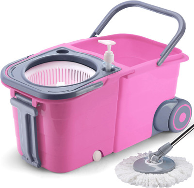 V-MOP Premium Double Twin Bucket Wheel Mop Sets (( 6 Months Warranty on Rod Set ))E6 Wet & Dry Mop(Multicolor)