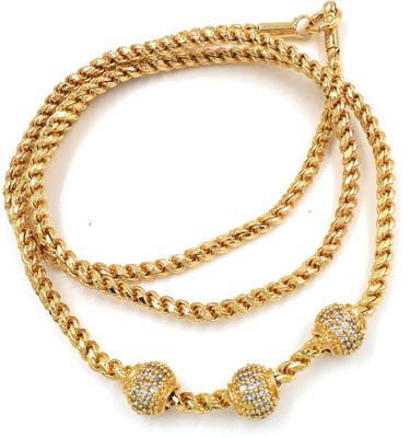 Anujeet Fashion Hub Gold Plated Covering Long ADStone 3 Ball Mop/Mugappu Saradu Chain for Women/Girl Gold-plated Plated Copper Chain