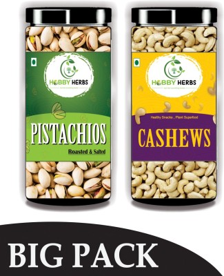 Hobby Herbs Roasted , Salted Pistachios and Raw Cashews 1kg| DryFruits Combo | Pistachios, Cashews(2 x 0.5 kg)