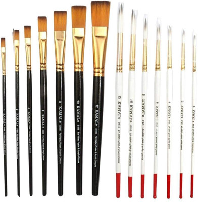 KAMAL Combo of Round White Brown and Flat Golden Black Set of 7 for Oil Painting(Multicolor)