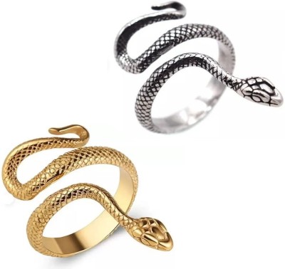 Stylewell (Set Of 2pc) Multicolor Unisex Adjustable Mahakaal Cobra Snake Thumb Finger Ring Metal Gold, Silver Plated Ring