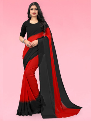 Anand Sarees Color Block Bollywood Georgette Saree(Red, Black)
