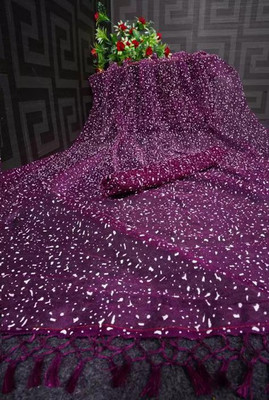 TECHNO WORLD Embellished Bollywood Net Saree(Purple)