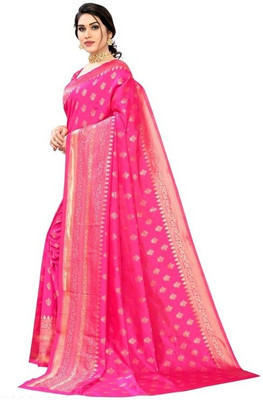 AD Saree Mall Solid/Plain Banarasi Silk Blend Saree(Mustard)