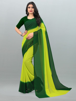 Anand Sarees Color Block Bollywood Georgette Saree(Dark Green, Light Green)