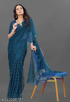 BRAHMANI TEXTILE Self Design Bollywood Net Saree(Green)