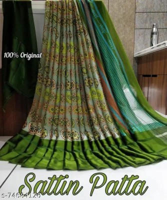 Dhami Floral Print Bollywood Georgette, Satin Saree(Green)