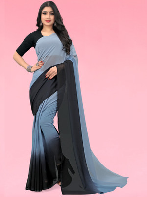 kashvi sarees Color Block Bollywood Georgette Saree(Black, Grey)