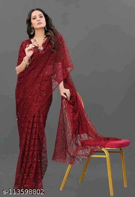Aarya creation Self Design Bollywood Net Saree(Maroon)