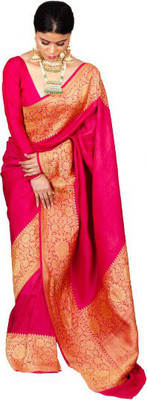 AD Saree Mall Solid/Plain Banarasi Silk Blend Saree(Pink)