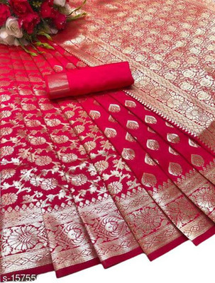 AD Saree Mall Solid/Plain Banarasi Silk Blend Saree(Red)