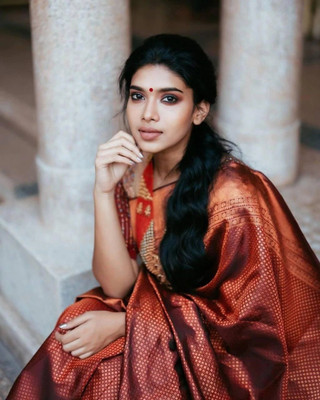 Amrut Collection Woven Banarasi Silk Blend Saree(Maroon)
