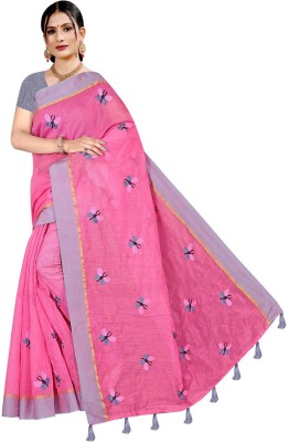 MAA AMBEY PRODUCT Embroidered Bollywood Cotton Blend Saree(Pink)